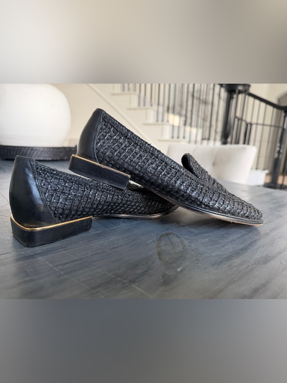 Vince Camuto Dalanda Woven Loafers Black Size 7M Leather Slip On Flats